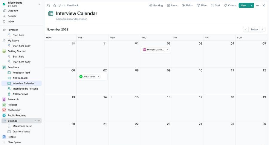 Fibery
			 team collaboration sidebar navigation calendar management calendar events calendar screen sidebar date picker datepicker chonology time picker menu date filter review ui page example