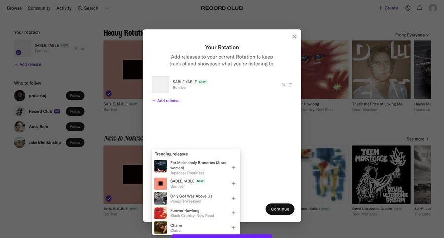 Record club
			 onboarding content recommendation alert message system notification push notification notification center ui page example