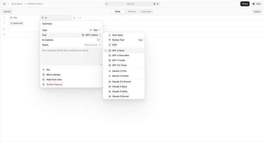 V7
			 menu table configuration modal interaction modal screen artificial intelligence machine learning ai model selection ui page example