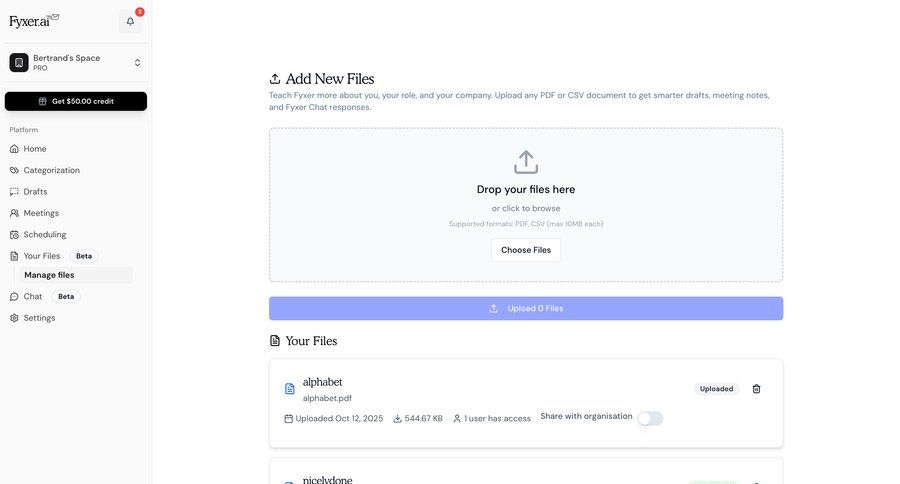 Fyxer
			 file upload document management document sharing knowledge base ui page example