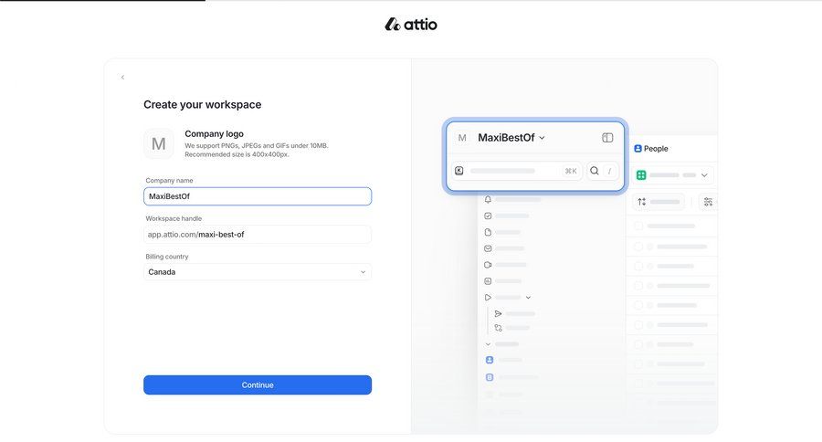 Attio
			 collaboration onboarding form workspace creation setup ui page example