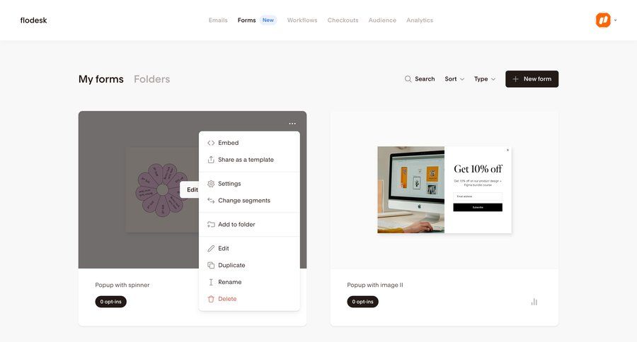 Flodesk
			 delete form dashboard form menu folder duplicate ui page example