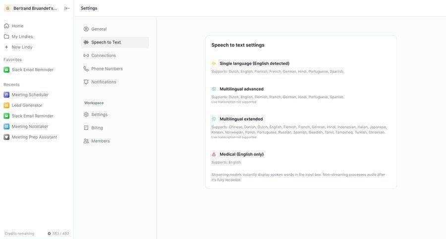 Lindy
			 configuration settings sidebar navigation sidebar ai model selection ui page example