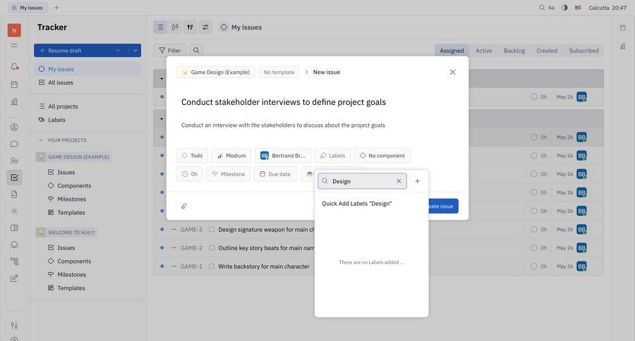 Huly
			 project management kanban board ui page example
