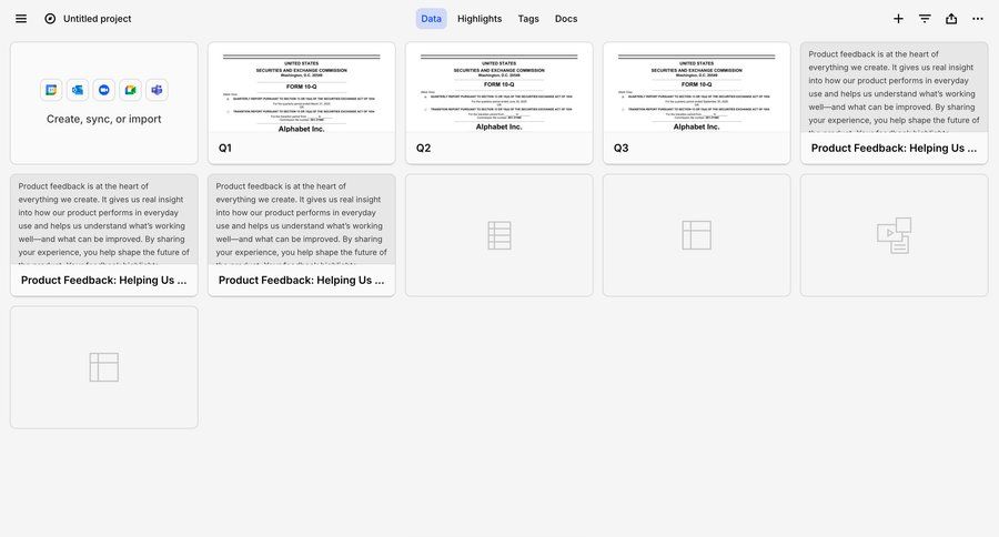 Dovetail
			 data import card layout ui page example