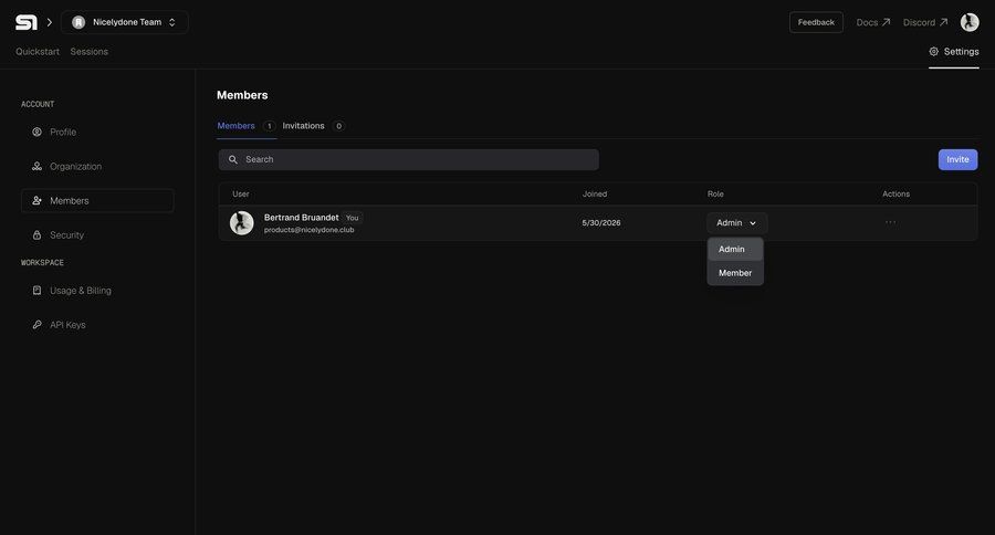 Steel
			 access control organization settings team management ui page example