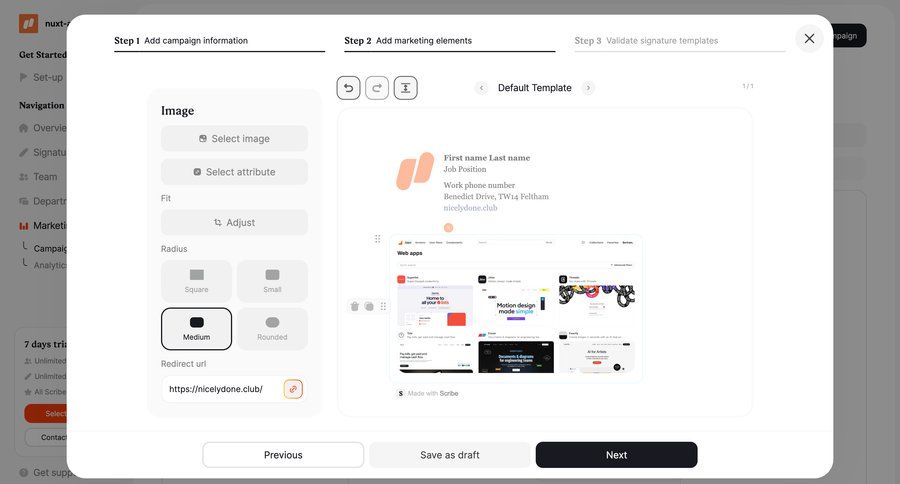 Scribe
			 modal screen configuration form automation modal interaction template customization campaign management pay bill campaign creation ui page example
