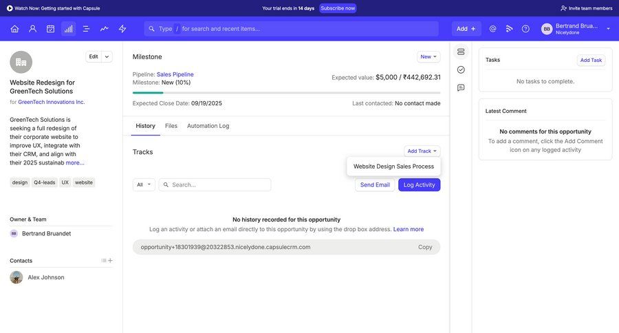 Capsule
			 dashboard project management right sidebar dropdown filters menu crm dashboard ui page example