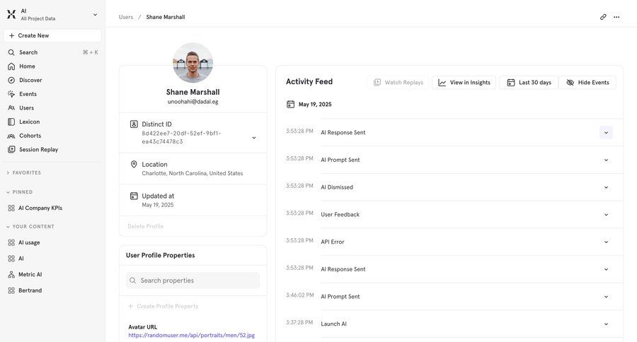 Mixpanel
			 user profile timeline view ui page example