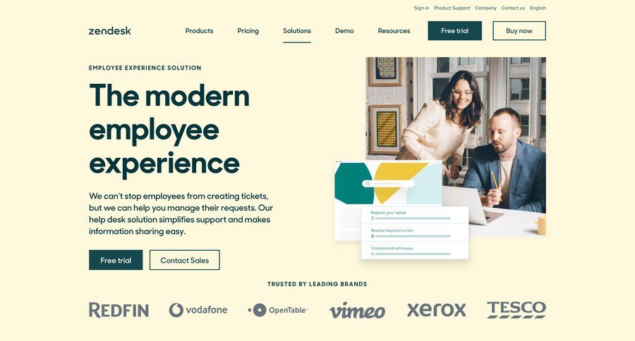 Zendesk
			 automation navigation bar progress customer stories guided tour modern help desk ui page example