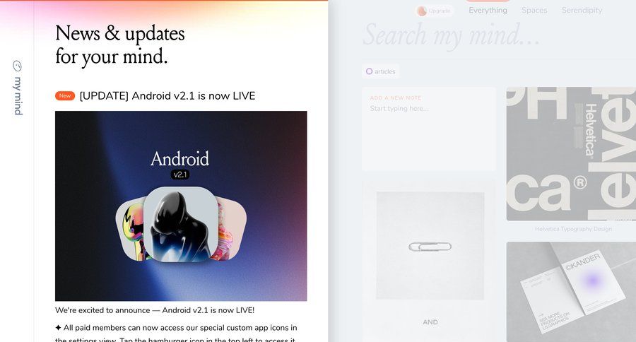 Mymind
			news information state modern search bar new typography mobile news feed ui page example