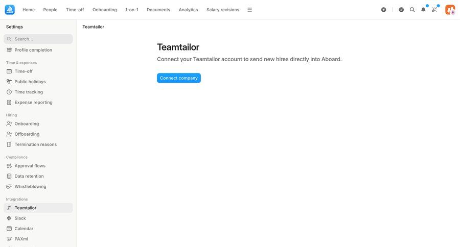 Aboard
			 integration setup ui page example
