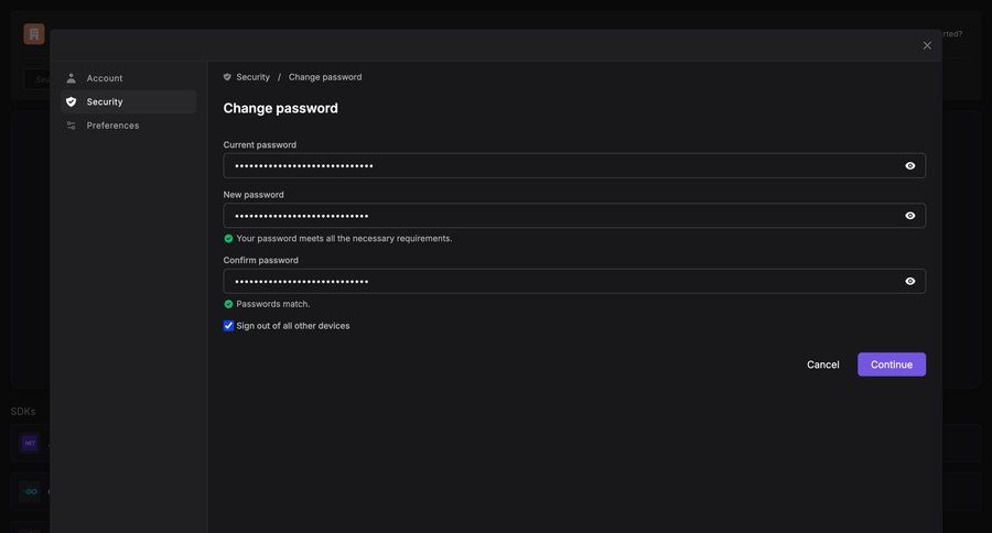Dash0
			 settings form account settings password management security change password ui page example