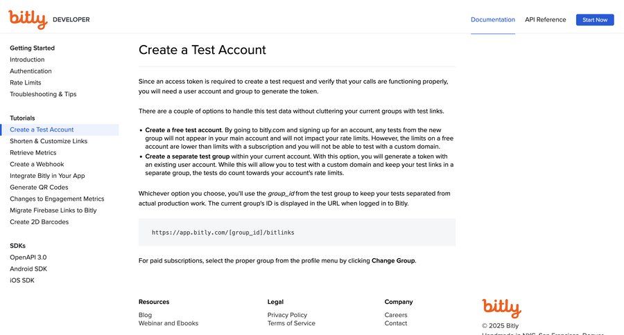 Bitly
			 getting started free account doc documentation docs option menu ui page example