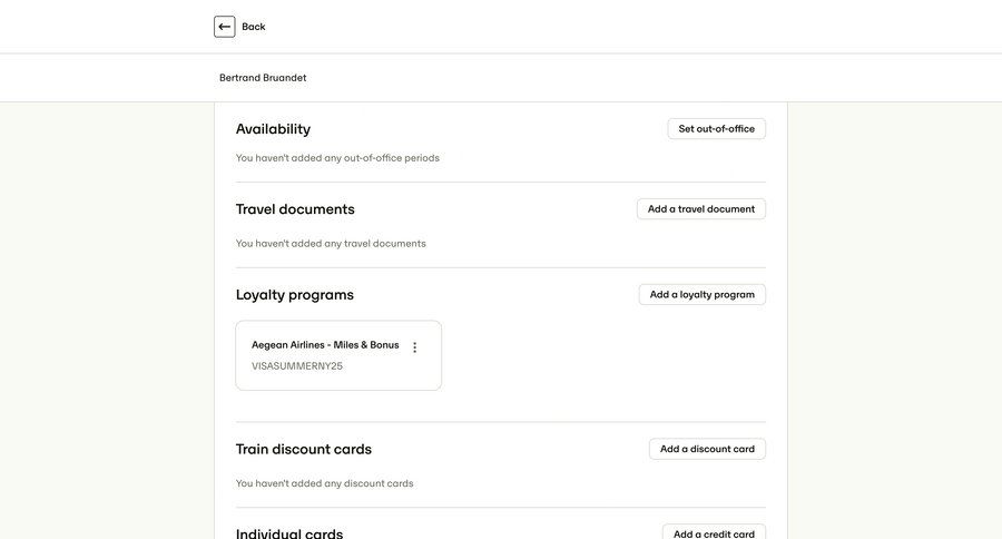 Travelperk
			 account settings document management user profile ui page example