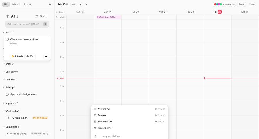 Amie
			 task management modal screen calendar screen sidebar date picker datepicker chonology time picker time management time tracking ui page example