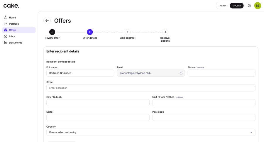 Cake
			 onboarding form progress indicator data entry sidebar ui page example