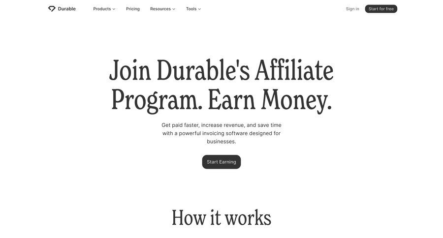 Durable
				partner program & affiliation ui page example