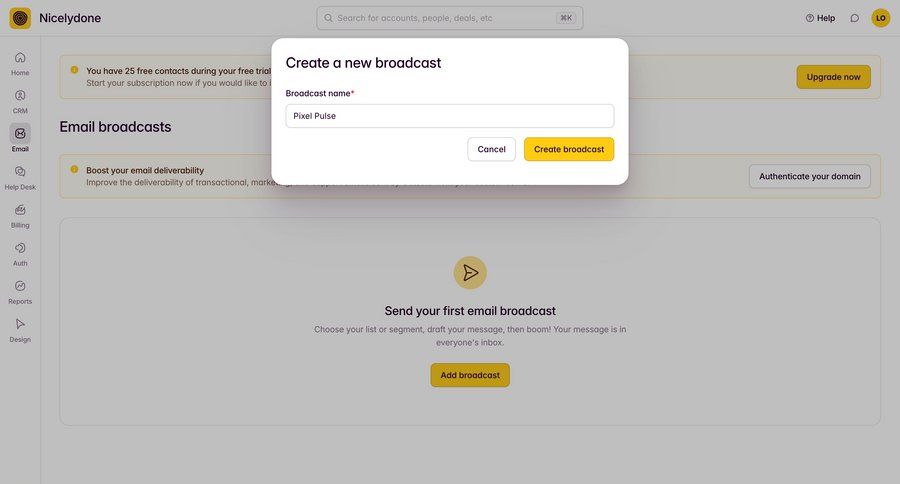 Outseta
			create list messaging dashboard onboarding form cancel action sidebar create communication ui page example
