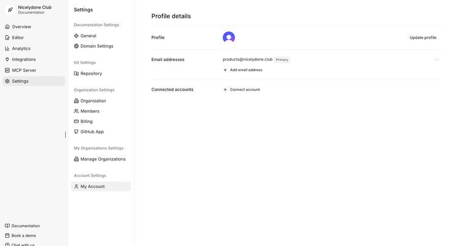 Documentation.AI
			 account settings email management ui page example