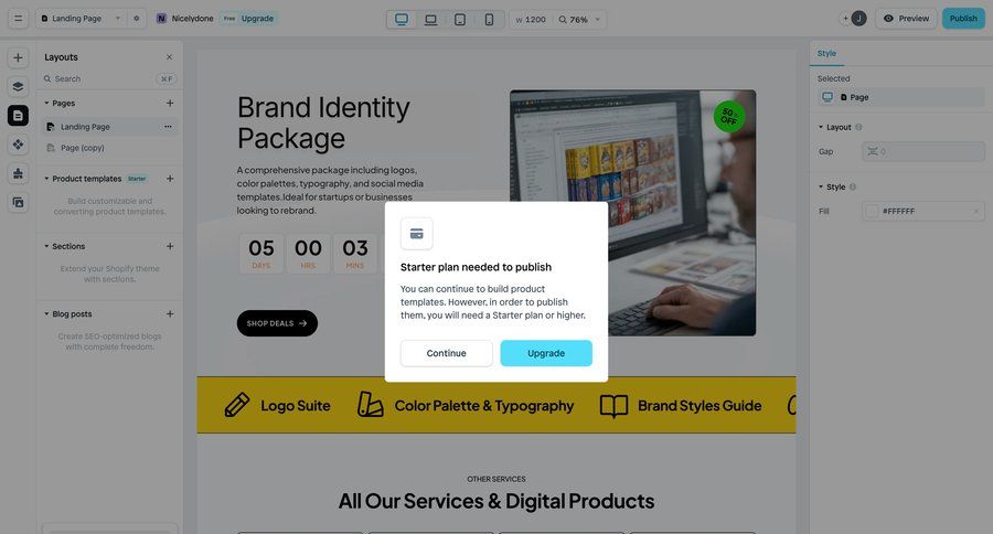 Instant
			 content management e-commerce sidebar navigation editor template customization upgrade modal extend trial typography color palette color theme call to action sidebar modern ui page example