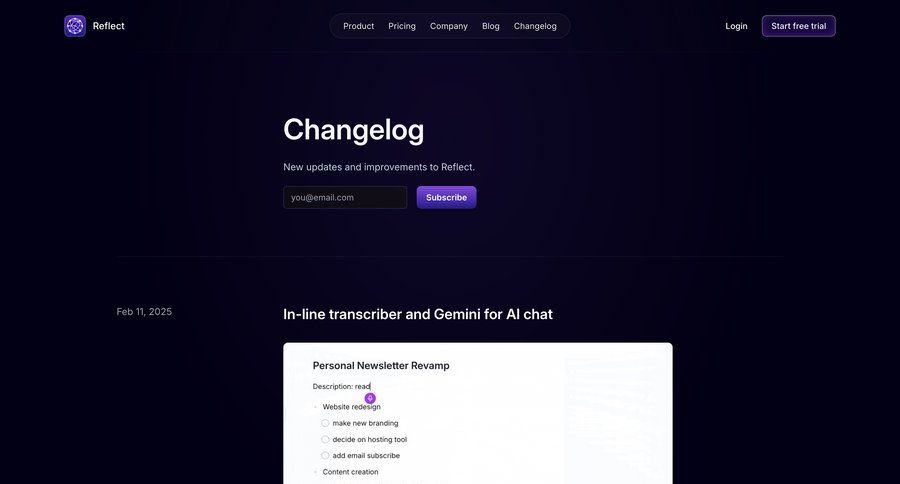 Reflect
			changelog changelog update ui page example