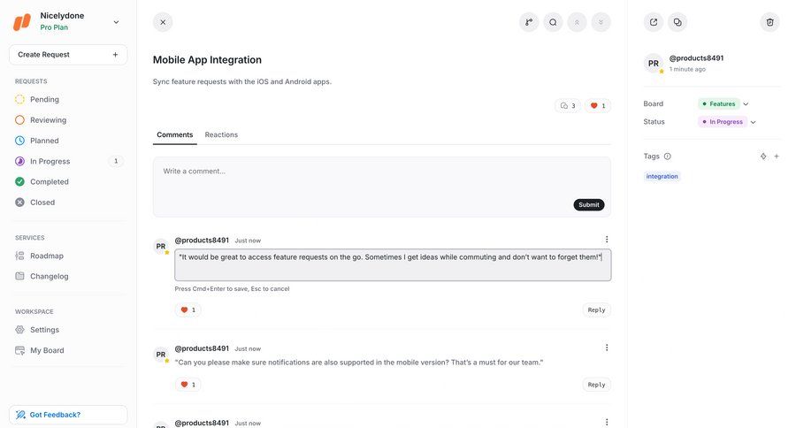 UserJot
			 task management collaboration project management right sidebar integration ui page example