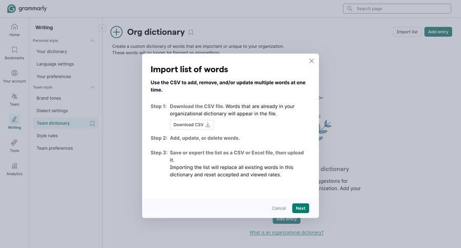 Grammarly
				settings ui page example