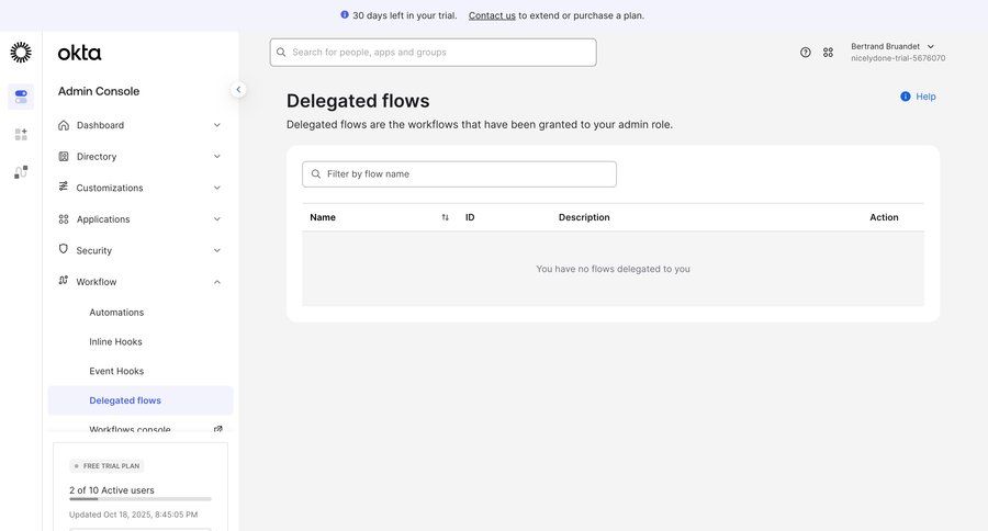 Okta
			 workflow management trial banner ui page example