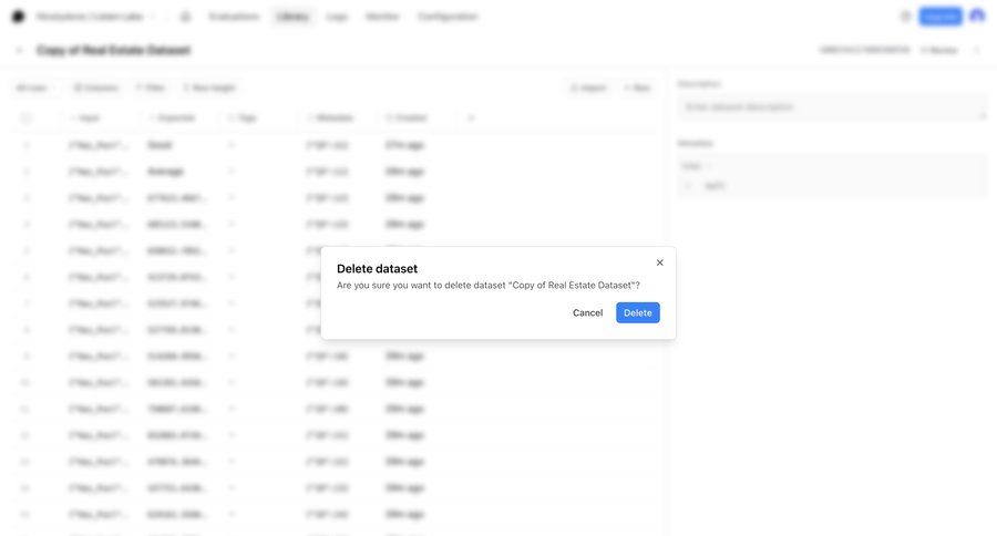 Braintrust
			 data management table confirmation message data governance ui page example