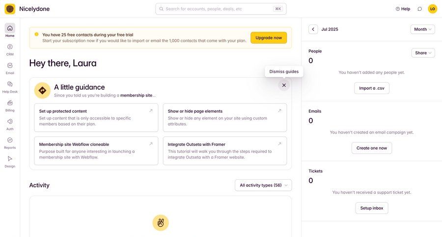 Outseta
			home onboarding activity feed data management dashboard sidebar navigation account management onboarding dashboard overview dropdown filters alert data visualization importing data ui page example