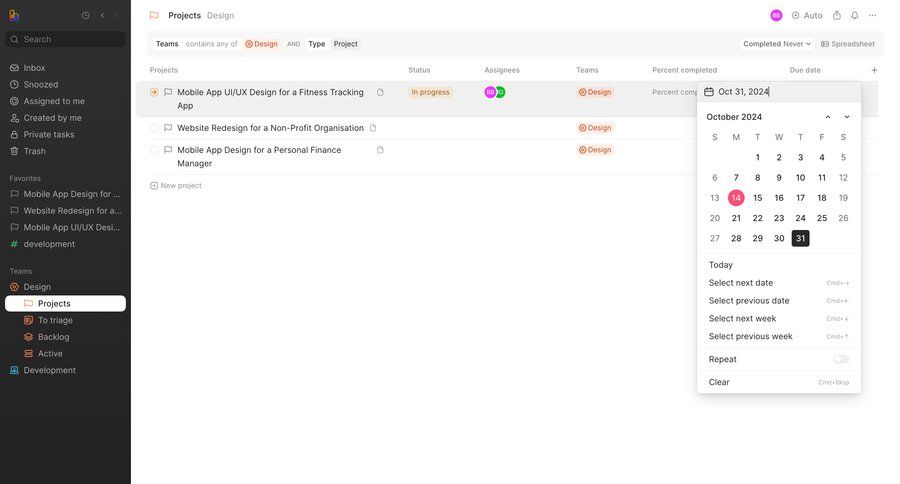 Height
			 task management team collaboration sidebar navigation project management project tracking project creation dropdown filters sidebar date picker filter ui table date filter search menu ui page example