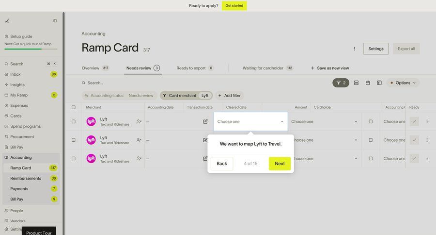 Ramp
			 tutorial guide setup on boarding guided tour map view pay bill ui page example