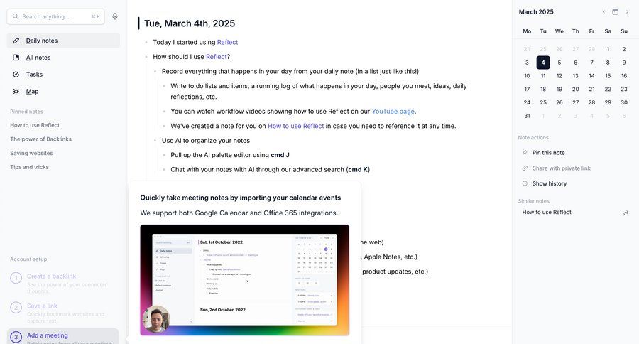 Reflect
			calendars modal & popover settings sidebar navigation onboarding account setup full-screen layout sidebar date picker datepicker chonology time picker product update time selector advanced search ui page example