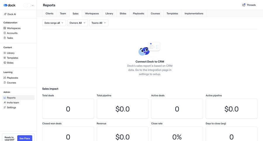 Dock
			 dashboard sidebar navigation call to action sidebar integration modern analytics sales analytics crm integration ui page example