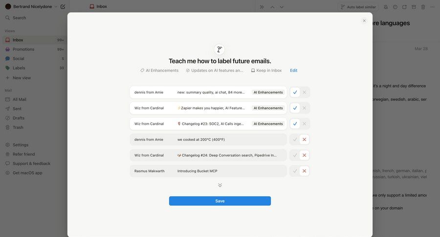 Notion Mail
			 onboarding confirmation settings form email automation configuration email management artificial intelligence ai suggestions parameters ui page example
