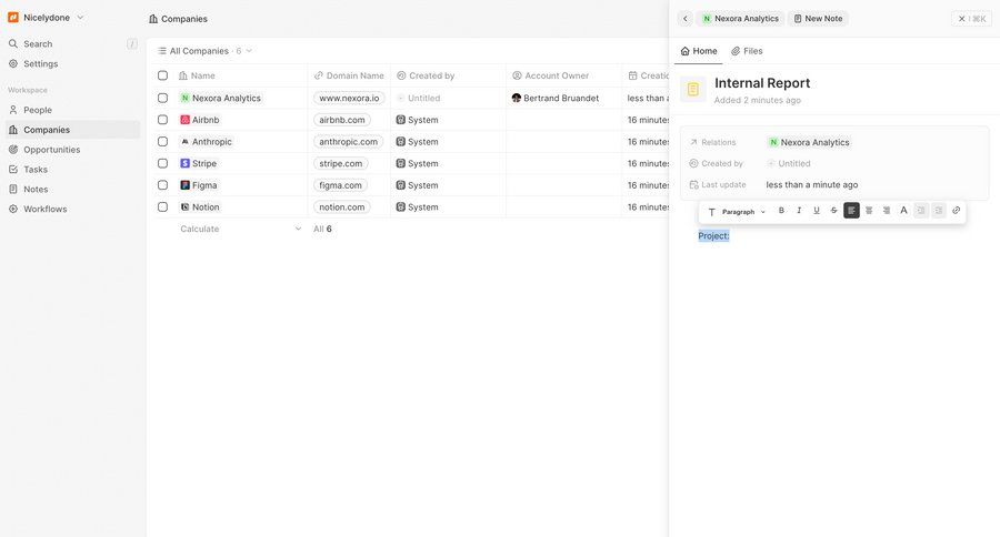 Twenty
			 data management sidebar navigation project management onboarding account setup modal dialog note creation create menu table ui page example