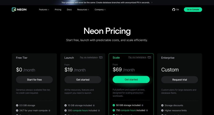 Neon
			 free tier audit log service plans pricing plans subscription plans payment options case studies payment page accordion payment confirmation pricing packages pricing calculator ui page example
