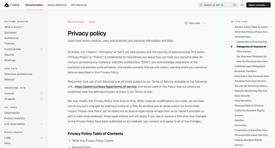Axiom
			legal privacy policy documentation gdpr compliance ui page example