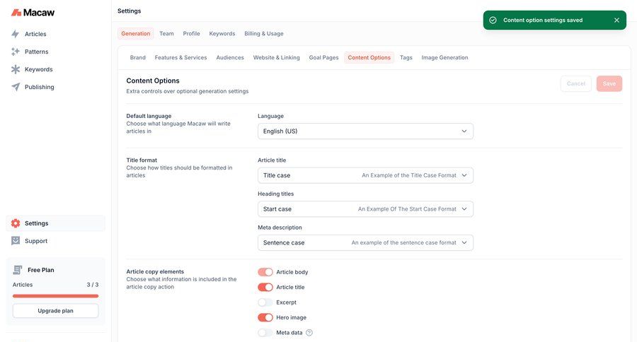 Macaw
			 content management configuration settings form form layout sidebar option menu ui page example