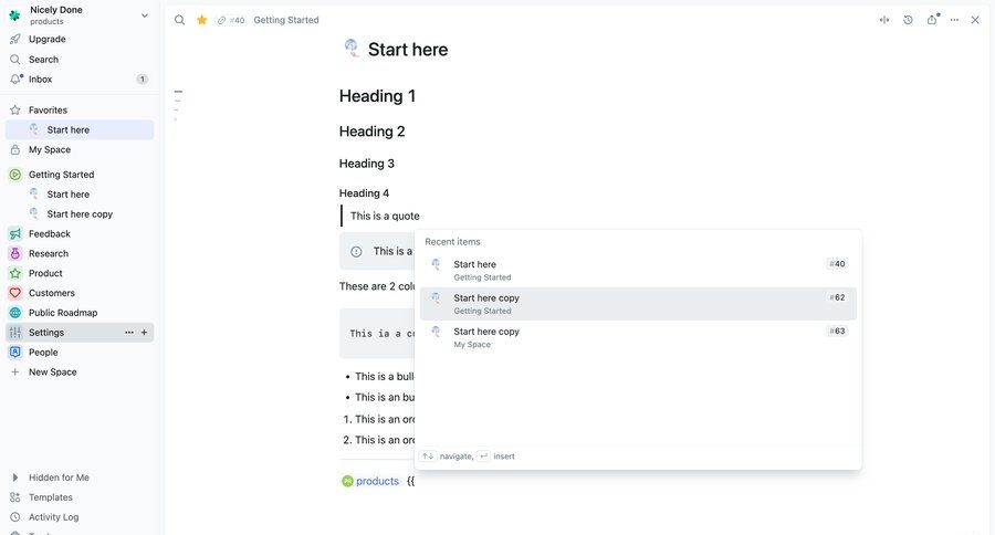 Fibery
			 sidebar navigation document editing document management document creation upgrade modal wysiwyg sidebar menu modern ui page example