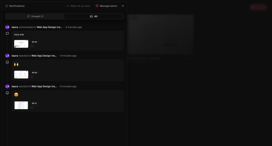 Supercut
			 modal screen user activity notification management ui page example