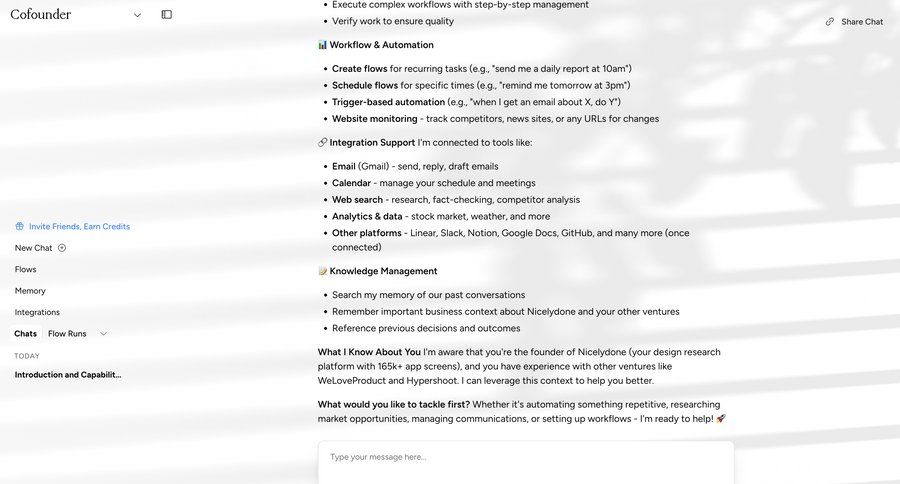Cofounder
			 workflow automation knowledge management conversational interface ui page example