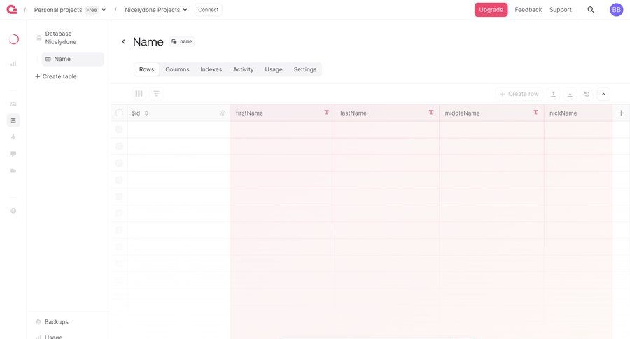 Appwrite
			 data grid database management ui page example