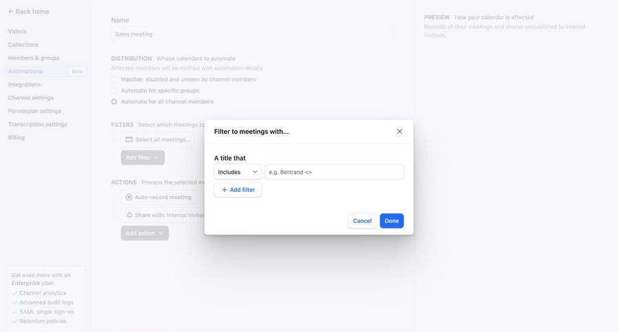 Rewatch
			 configuration settings form automation calendar management automation setup filters dropdown dropdown filters audit log sidebar search filters sorting filters advanced search ui page example