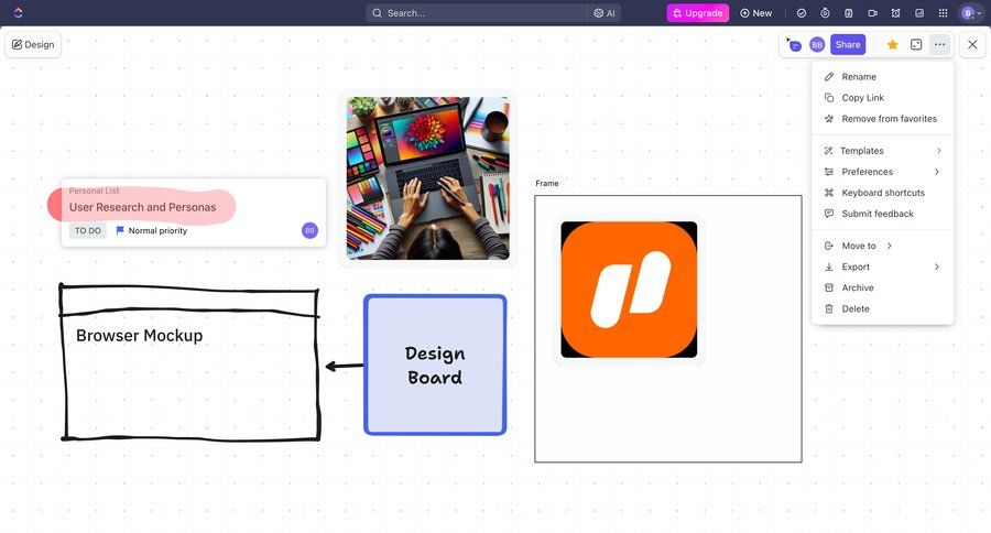 ClickUp
			 collaboration project management design file management menu keyboard shortcuts shortcuts sharing ui page example