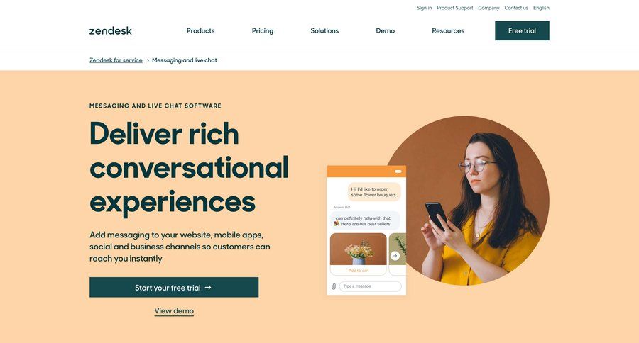 Zendesk
			 customer stories rich text live chat ui page example