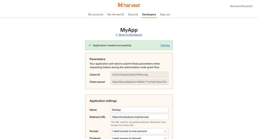 Harvest
			 settings form access control integration setup parameters integration doc confirmation message api integration developer portal ui page example