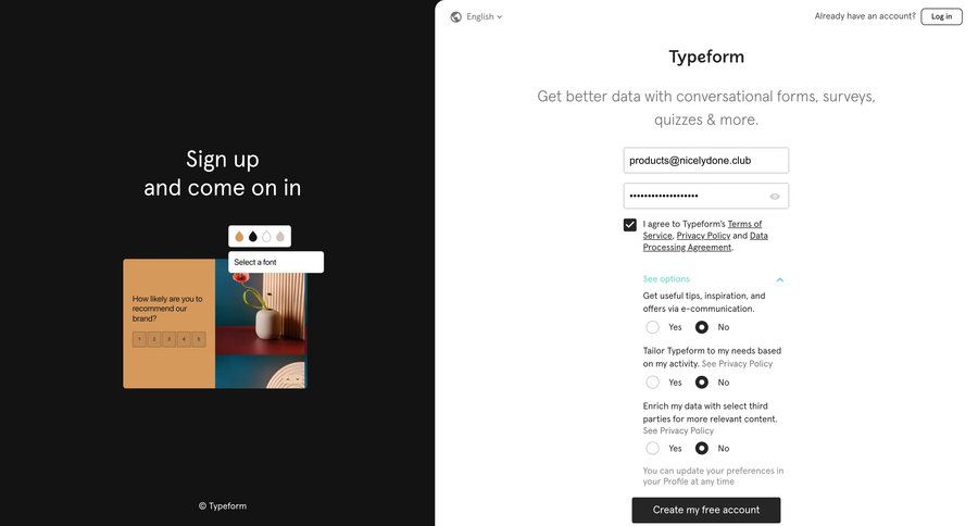 Typeform
				signup page example