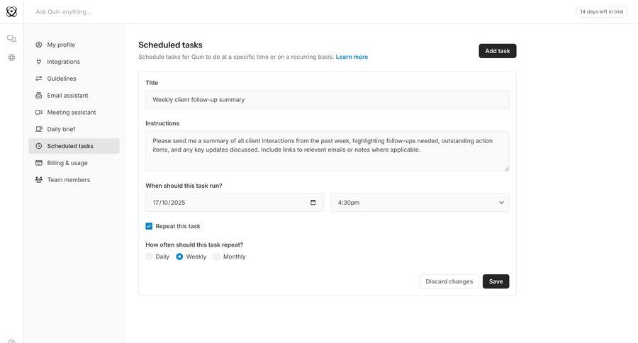 Quin
			 automation setup trial banner ui page example
